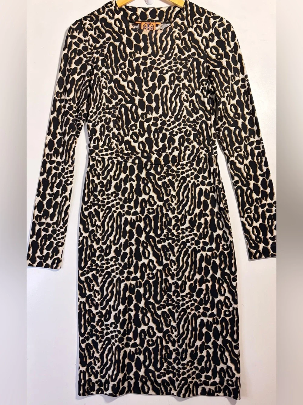 Tory Burch Silk Leopard Print Midi Dress Long Sleeve Size S Animal Print